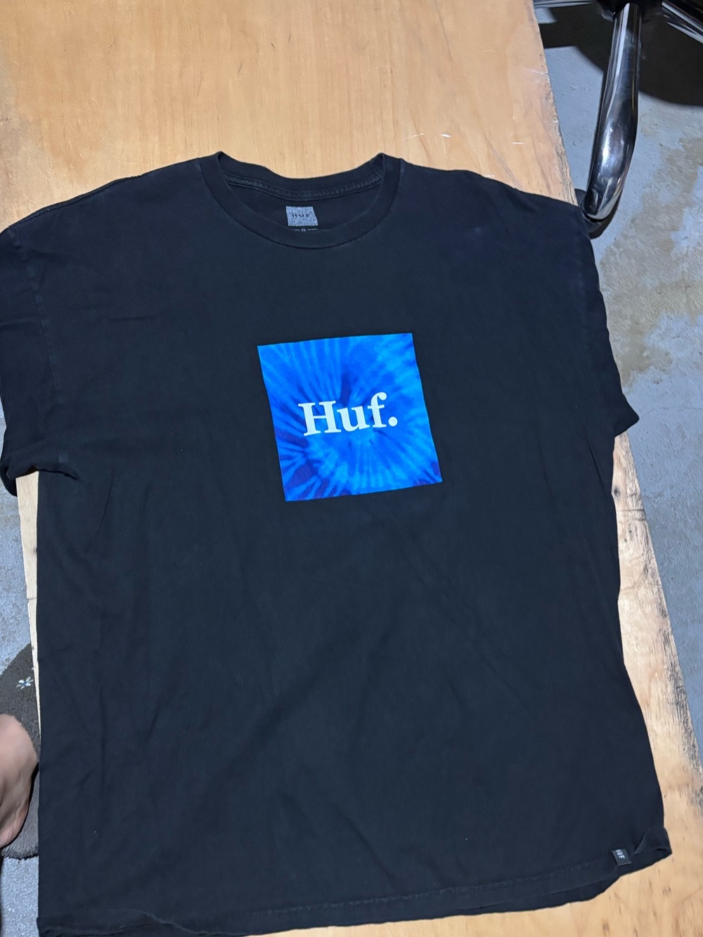 HUF Black Short Sleeve Tee with Blue Tie-Dye Logo